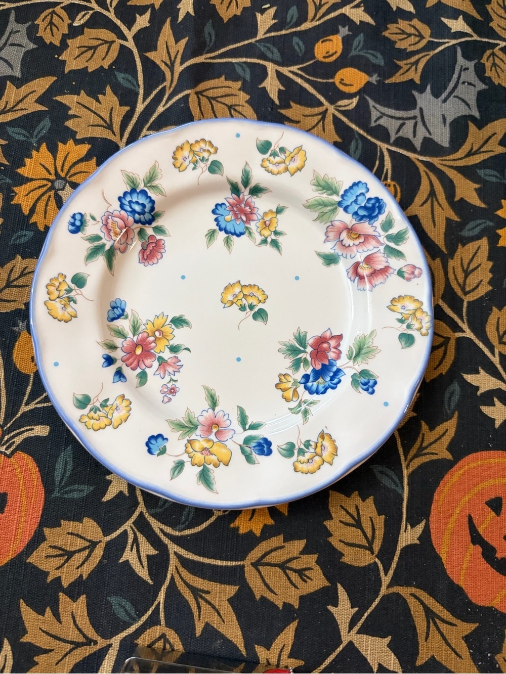 hazel Cream Floral Dinner Plate with Blue, Yellow, Pink and Green Accents